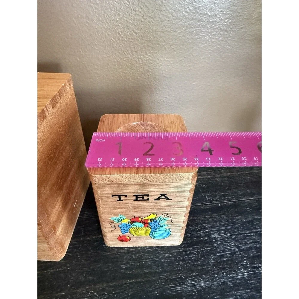 Wooden Nesting Canister Set VTG Dovetail MCM Japan Painted Fruit Basket 3 Piece